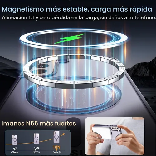 Vista 3 de OWKEY Funda magnética para Samsung Galaxy S22 Plus 5G, compatible con MagSafe, delgada, translúcida, a prueba de golpes, con antihuellas