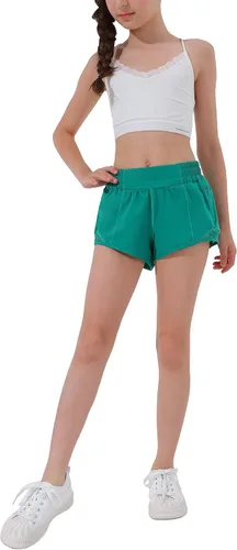Vista 5 de Aurefin Pantalones cortos deportivos para niñas, pantalones cortos ligeros para correr para adolescentes, niñas, pantalones cortos deportivos