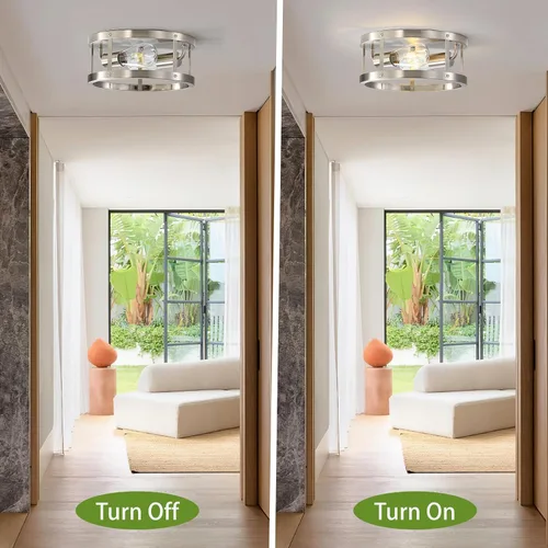 Vista 5 de Lámpara de techo industrial de 2 luces, montaje empotrado, níquel cepillado, lámpara de techo moderna para cocina, dormitorio, sala de estar