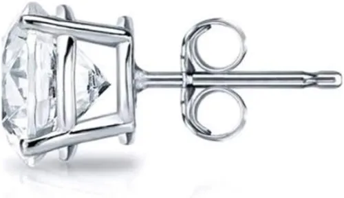 Vista 2 de Pendientes de tuerca con diamante de corte redondo de 1 quilate natural de 4 puntas en oro blanco de 14 quilates