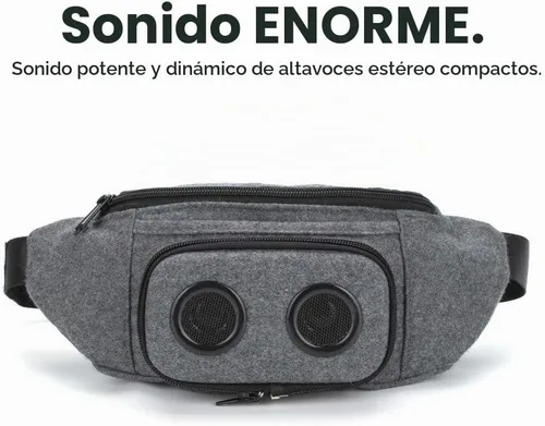 Vista 2 de Fannypack con altavoces. Riñonera Bluetooth para fiestas/festivales/ravos/playa/barcos. Funciona con iPhone y Android (gris)
