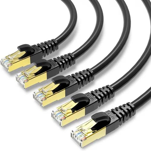 Vista 14 de Cable Ethernet CAT 8 blindado SFTP para red de Internet, cables LAN de alta velocidad resistentes con conector RJ45 chapado en oro, profesional