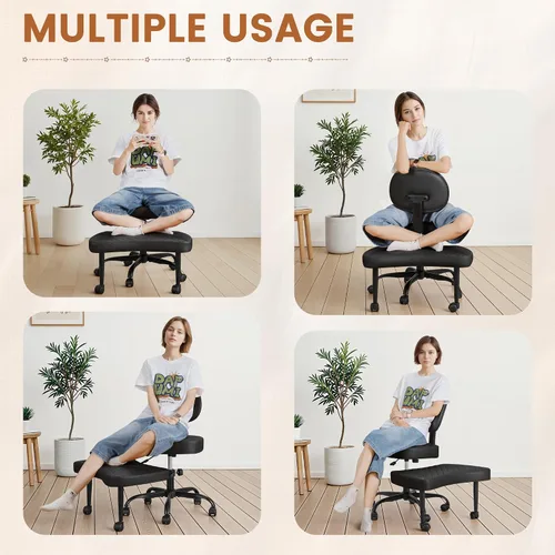 Vista 3 de Silla ergonómica de oficina con patas cruzadas con ruedas, sillas de meditación de altura ajustable para TDAH, yoga y trabajo de escritorio, asiento