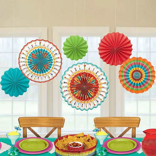 Vista 2 de Abanicos de papel decorativos para fiestas Amscan, Multicolor