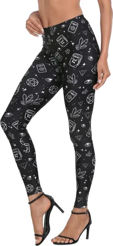 Vista 4 de HDE Leggings de entrenamiento con diseño de moda. Divertidos estampados impresos con gráficos de moda
