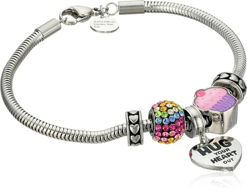 Vista 2 de Trolls - Abalorio de acero inoxidable con forma de corazón cuentas de cristal y magdalenas