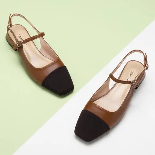 Vista 2 de C.Paravano Zapatos planos sin cordones para mujer Zapatos planos con punta cuadrada Sandalias planas con correa en el tobillo Zapatos de vestir