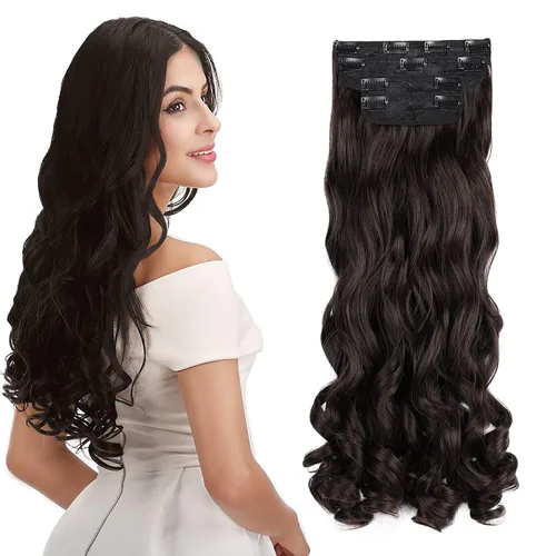 Vista 16 de REECHO - Juego de 4 extensiones de cabello sintético con clip de 12 pulgadas, 14 pulgadas y 16 pulgadas, lacio, largo y grueso, marrón oscuro