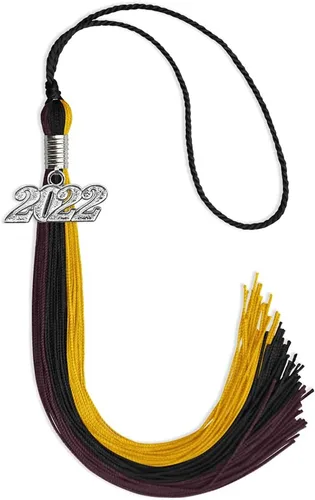 Vista 138 de Endea Graduation Borla de triple color con gota de fecha plateada (negro/dorado/granate, 2020)