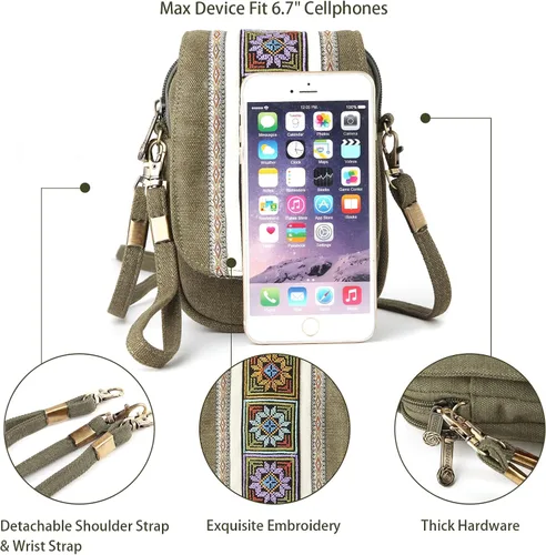 Vista 5 de Goodhan Bolsa cruzada de lona bordada para teléfono celular, monedero para mujer