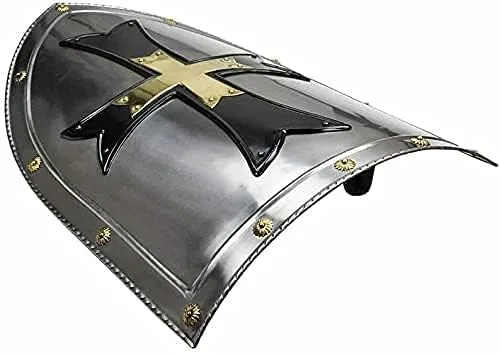 Vista 2 de Escudo de acero medieval cruzado de calibre 18, armadura de calibre 18, escudo de hierro de acero vikingo templario, escudo de acero medieval