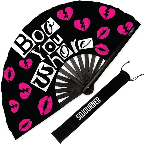 Vista 8 de SoJourner Bags Rave Fan – Abanico plegable grande – Abanico de mano Clack para raves, Halloween, Burlesque, atuendos arcoíris para mujeres