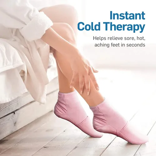 Vista 2 de Calcetines de terapia de frío rosa de NatraCure - Zapatillas reutilizables con gel de hielo congelado para pies, artritis, neuropatía, fascitis