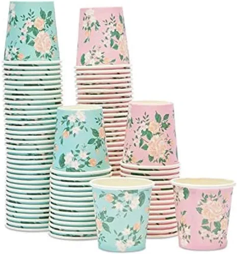 Vista 12 de Sparkle and Bash Paquete de 100 mini vasos de papel desechables de 4 onzas para expreso, enjuague bucal, té, café, arcoíris Colorido