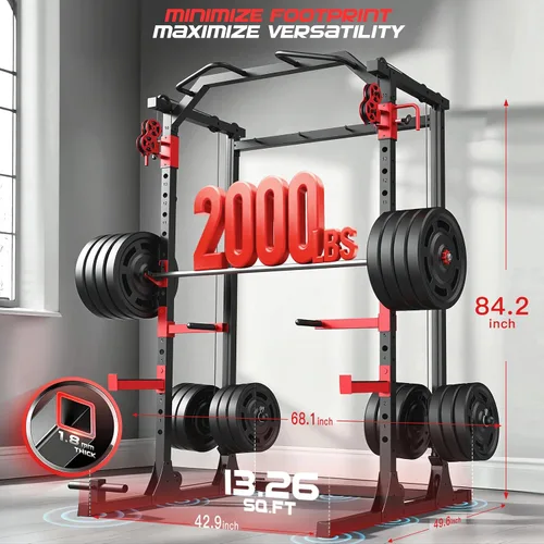 Vista 4 de OPPSDECOR Power Cage, 2000LBS Squat Rack with Dual Pulley Cable Crossover System, Multifunctional Power Rack with More Training Attachments for Home
