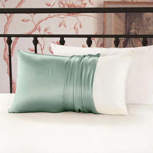 Vista 5 de LILYSILK Funda de almohada de seda natural para cabello y piel con parte inferior de algodón, 1 unidad estándar de 20 x 26 pulgadas, color verde