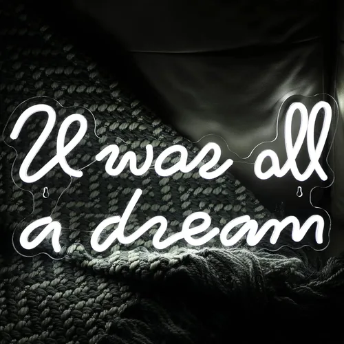 Vista 2 de ATOLS Letrero de neón con texto en inglés «It Was All a Dream» para decoración de pared, funciona con pilas o USB, con texto en inglés «It Was All a
