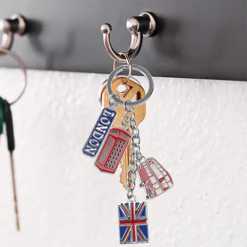 Vista 4 de LUOEM London Llaveros de recuerdo del Reino Unido, llavero de metal, llavero de bandera de Union Jack, llavero de coche, bolso y dijes
