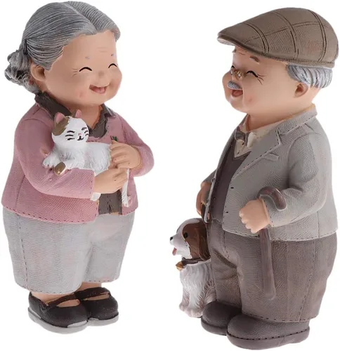 Vista 8 de SGerste - Figura de figura de pareja casada, estatuas para decoración del hogar, jardín, multicolor, beber té (beber té)