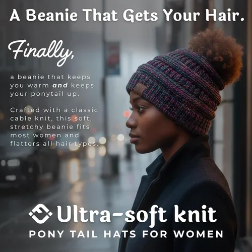 Vista 32 de Funky Junque - Gorro para mujer con ranura para cola de caballo