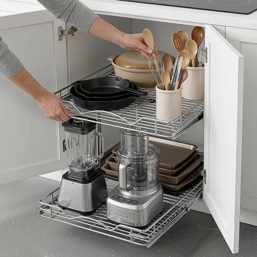 Vista 2 de HOLDN' STORAGE Organizador de gabinete extraíble de dos niveles, cajones deslizantes individuales, metal resistente con garantía limitada de por