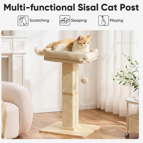 Vista 2 de FUKUMARU - Poste rascador para gatos, estilo moderno, alto, con percha para gatos de interior y adultos, torre rascador grande para gatos con cama