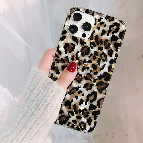 Vista 4 de J.west - Funda compatible con iPhone 15 Pro de 6.1 pulgadas, diseño elegante, translúcido, brillante, con estampado de leopardo y guepardo, diseño