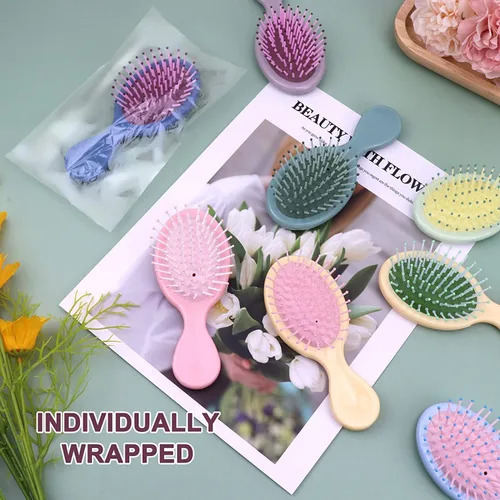 Vista 7 de 50 piezas de mini cepillo de pelo mojado cepillo desenredante de viaje cerdas suaves para la mayoría de tipos de cabello con nudos fáciles sin