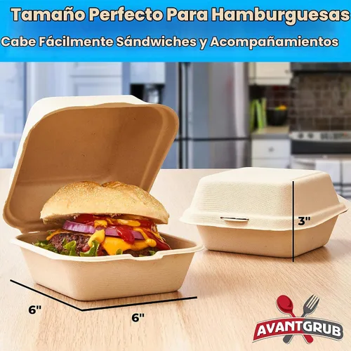 Vista 5 de Caja para llevar a prueba de grasa de 6 x 6 pulgadas, 25 unidades. Contenedor desechable para llevar para microondas con tapa con bisagras. Cajas
