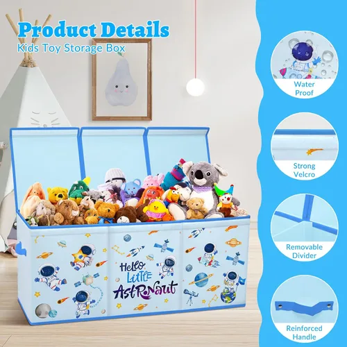 Vista 3 de decalsweet Caja de juguetes para niños, contenedor de almacenamiento plegable con asas para tapas para niños y niñas, caja organizadora de juguetes