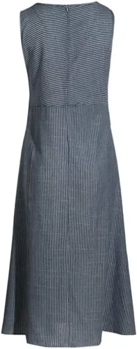 Vista 19 de Vestido de manga larga para mujer, casual, de algodón, lino, con botones, maxivestidos tipo caftán, blanco y azul