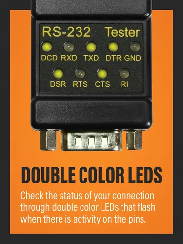 Vista 3 de CABLEMAX Probador de señal de enlace LED RS-232 - Conexiones macho DB-9 a hembra DB-9 para monitoreo de comunicación en serie