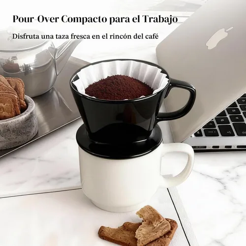Vista 5 de DOWAN Cafetera vertida, gotero no eléctrico para verter sobre café, cafetera manual, tazas individuales, accesorios de preparación lenta de Negro