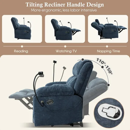 Vista 6 de Sofá reclinable de dos plazas con consola, color azul Manual Recliner Loveseat with Phone Holders, Storage Drawer, Cup Holders, Side Pockets, Dual