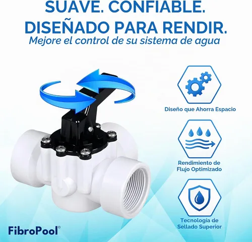 Vista 3 de FibroPool Válvula desviadora de 3 vías - Mango giratorio - 1.5 pulgadas