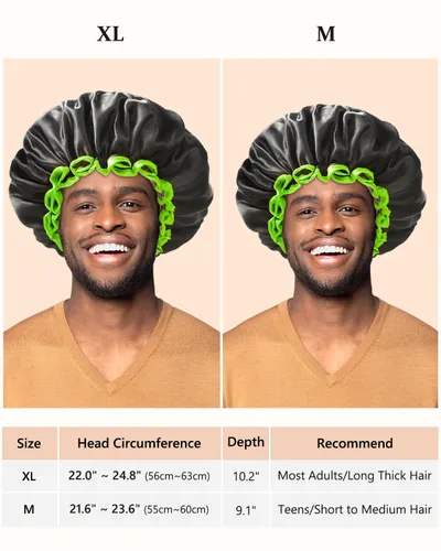Vista 24 de Gorro de ducha negro extra grande para mujeres y hombres con cabello grueso, largo y trenzas, reutilizable, impermeable, de doble capa XL, gorros