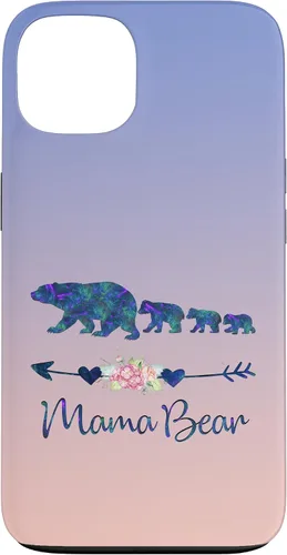 Vista 7 de Teal Blue Purple Floral Mama Bear Three Cubs Blue Pink Case for iPhone 17