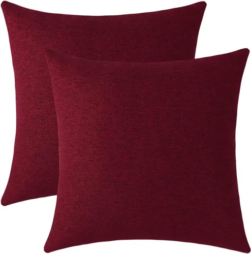Vista 24 de Jeneoo - Fundas de almohada decorativas rojas brillantes de chenilla suave, fundas de cojín cómodas y sólidas para sofá de sala de estar