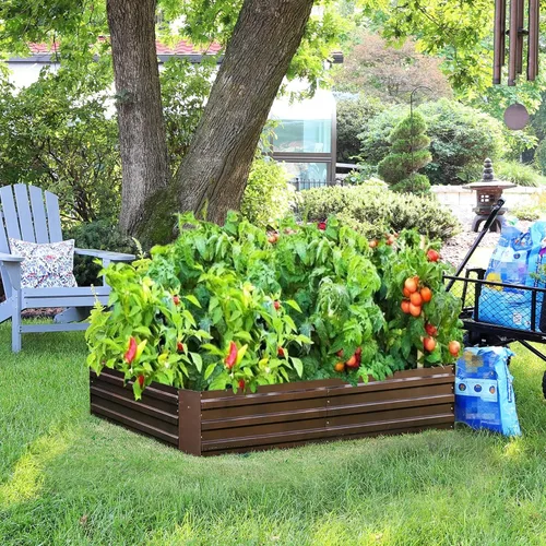 Vista 2 de LuxenHome - Kit de cama de jardín elevada galvanizada de 6 x 3 x 1 pies, para exteriores, caja rectangular de metal para jardinería, maceta grande