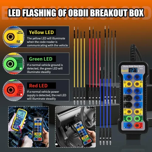 Vista 4 de Caja de ruptura OBD2 con indicador de luz LED, caja de ruptura OBDII profesional de 16 pines, herramienta de prueba de diagnóstico eléctrico