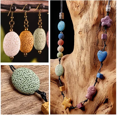 Vista 3 de Flatness - Cuentas sueltas de piedra de lava suave – Cuentas volcánicas de roca de lava para bricolaje hechas a mano para decoración de joyas hechas