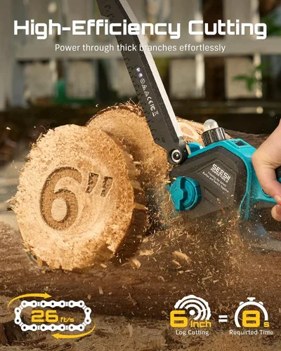 Vista 8 de SEESII Motosierras de poste eléctricas 2 en 1: Motosierra mini inalámbrica de 6 pulgadas sin escobillas, 2 baterías de 4000mAh, motosierra de poste