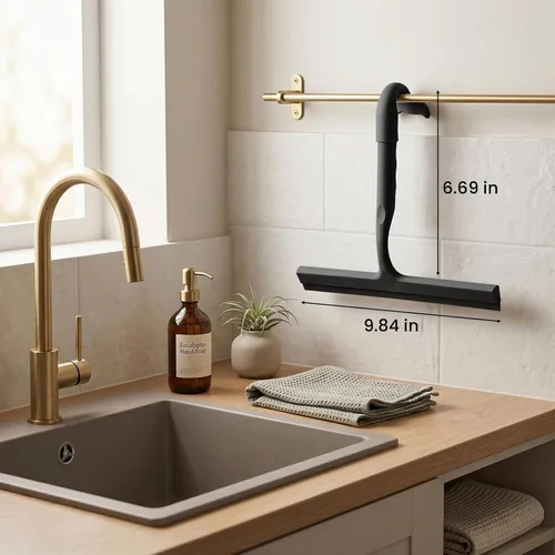 Vista 2 de Escobilla de ducha para puertas de vidrio, 9.8 pulgadas de ancho, silicona Negro