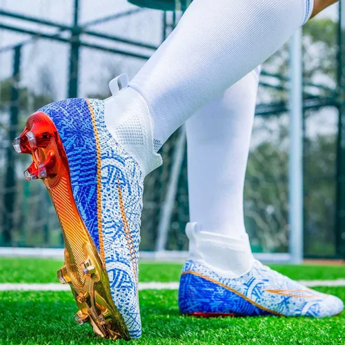 Vista 6 de Botas de fútbol para niños y niñas, FGAG, para interiores y exteriores, terreno firme, picos altos, para entrenamiento profesional