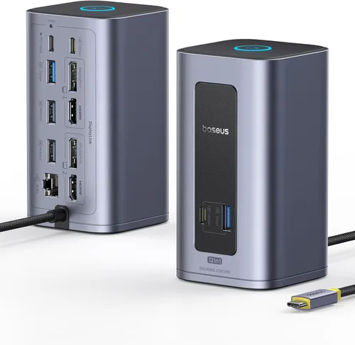 Vista 10 de Baseus Adaptador USB C a HDMI, estación de acoplamiento USB C 4K a 60Hz, concentrador USB C 7 en 1 con 3 USB-A, PD 100W, lector de tarjetas TF/SD