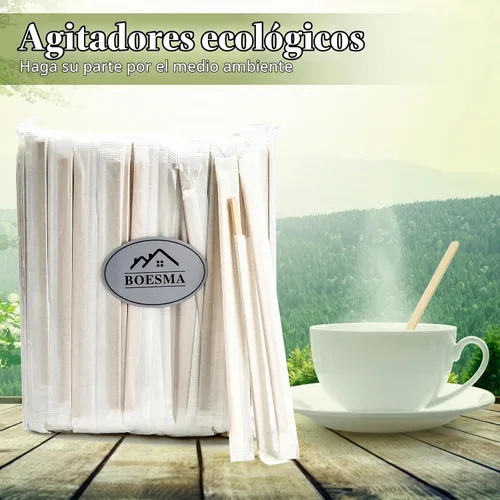 Vista 5 de 1000 unidades de palitos de café de bambú envueltos individualmente – Palitos para remover café de 5.5 pulgadas, palitos para remover para la barra