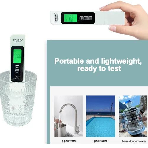 Vista 8 de Kits de prueba de agua multifuncionales 3 en 1 para agua potable y piscina - TDS digital preciso, temperatura, medidor EC medidor de agua