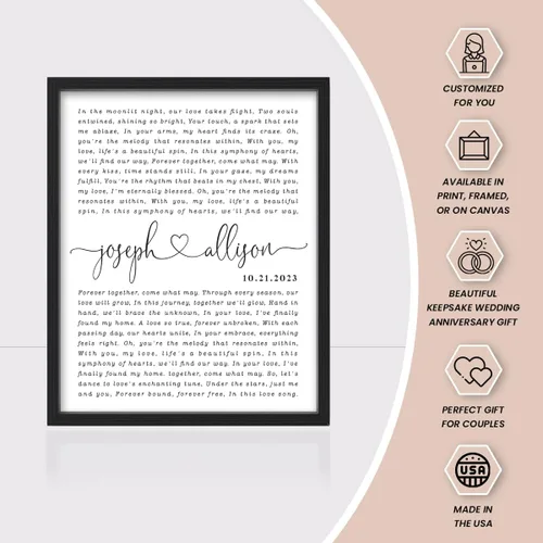 Vista 6 de Letras de canciones personalizadas para pared, regalo de boda de aniversario personalizado para parejas, póster de letras de boda, regalo de primera