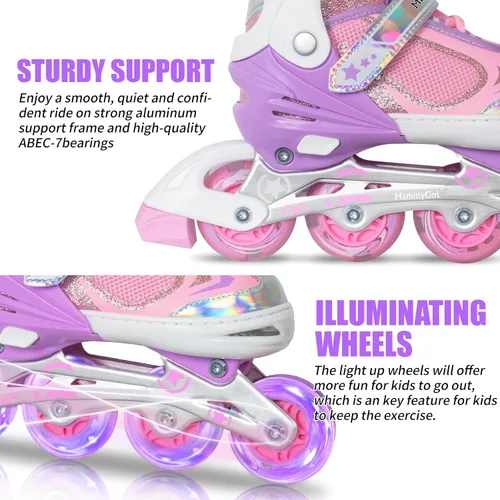 Vista 41 de MammyGol Patines en línea ajustables para niños y niñas, patines con ruedas iluminadas de 4 a 16 años