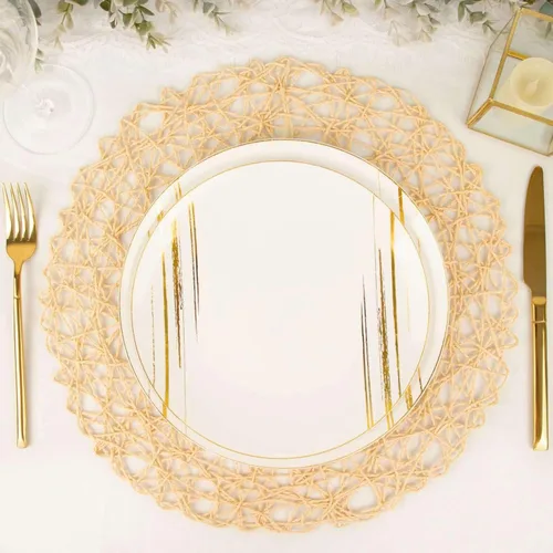 Vista 9 de Efavormart - Paquete de 6 manteles individuales redondos de 15 pulgadas con cuerda metálica beige para bodas, eventos, fiestas de cumpleaños